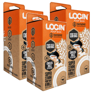 LOGIN 洛格 犬用生物降解拾便袋, 藍色, 8捲, 3盒