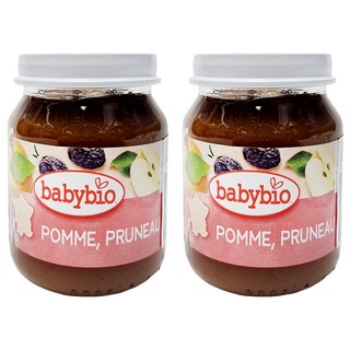 babybio 生機果泥 蘋果黑棗, 130g, 2罐