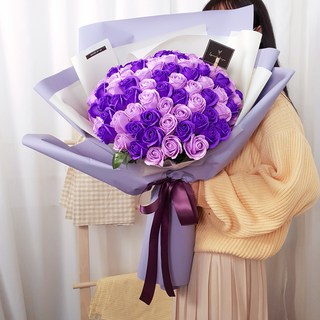 이플린 조화 비누꽃 장미 대형 꽃다발 100송이, 퍼플혼합, 100개