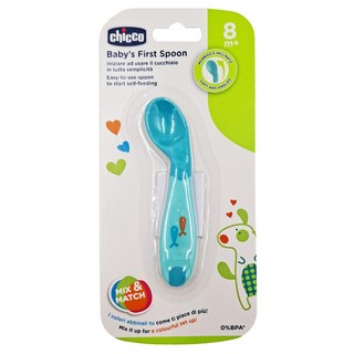 Chicco 幼兒學習湯匙，8個月以上，柔軟角度, 蔚藍天空, 11 x 2 x 1cm, 1支