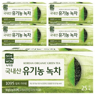 녹차원 국내산 유기농 순수녹차 티백, 1.2g, 25개입, 5개