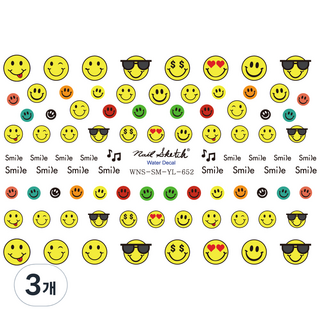 네일스케치 네일 워터데칼, 노랑스마일, 3개