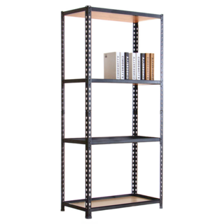 AMOS 亞摩斯 四層免螺絲角鋼木板貨架 WTA023BK 76 x 46 x 169cm, 黑色, 4層