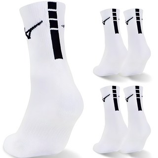 미즈노 남녀공용 플레이 더블 쿠션 미드 스포츠 양말, 화이트 + 블랙, 5개