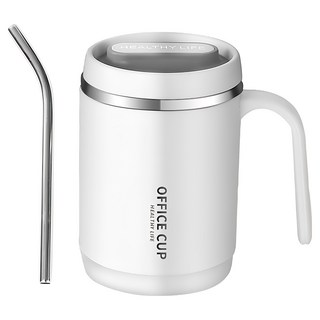 304不鏽鋼手把鋼杯, 時尚手把設計, 雙層設計, 保溫效果更佳, 一體設計杯蓋, 500ml, 素雅白, 1個