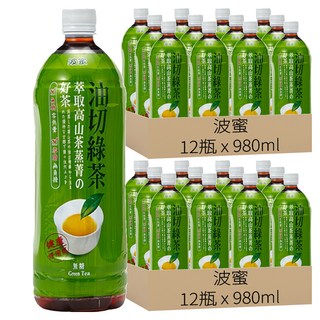 波蜜 油切綠茶 無糖, 980ml, 24瓶
