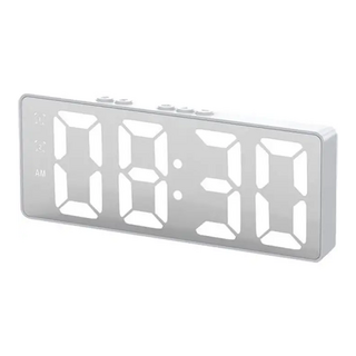 小麥購物 LED聲控數字時鐘 鏡面款, 白色