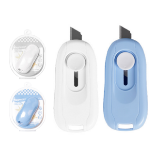 봄아리 자석 택배 언박싱 미니 커터칼 2종 세트, 화이트 + 블루, 1세트