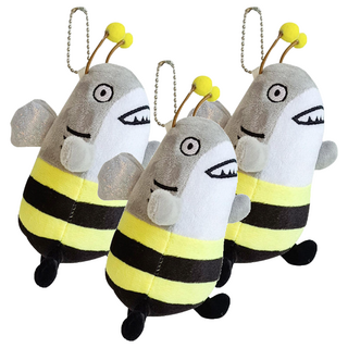 鯊bee 鯊魚蜜蜂吊飾 短毛絨+PP棉填充 鑰匙圈, 鯊bee吊飾 灰色 + 黃色 +黑色, 3個, 13cm