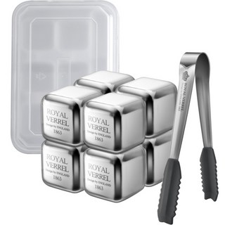 ROYALVERREL 不鏽鋼冰塊 8顆+夾子+收納盒組, 1套