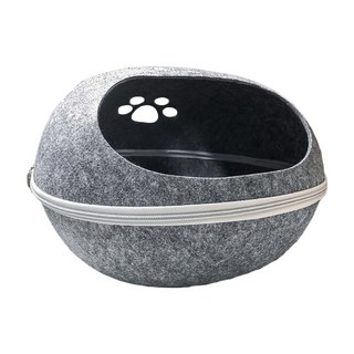 OUTSY 舒眠羊毛氈可拆式多用蛋形貓窩 舒適透氣 四季通用 半封閉式安全感 貓掌洞洞透氣窗 可分離窩墊 可水洗, 47.5 x 38 x 26cm, 灰色, 1個