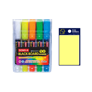 DONG-A 黑板筆5件組 + Two kobe 便利貼組, 混合顏色(黑板筆), 黃色(便利貼), 1套