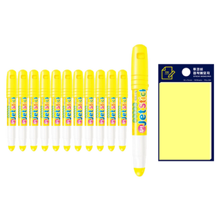東亞 固體螢光筆 ZETT STICK 12p + TOCORBIE 便利貼 文具組, 黃色(ZETT STICK), 黃色(便利貼), 1套
