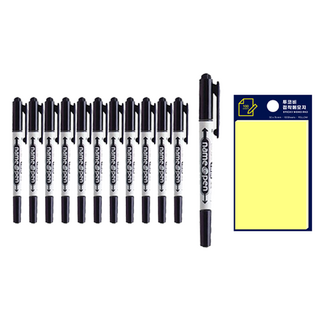 DONG-A CD簽字筆 12入+便利貼, 黑色（CD筆）、黃色（後置）, 1套