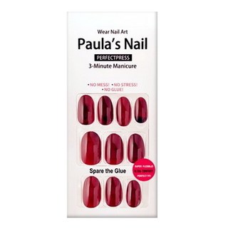 Paula’s Nail 寶拉 光療秒貼美甲 酒紅大理石 24片, 1組