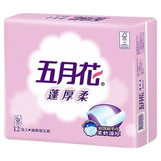 五月花 蓬厚柔頂級抽取衛生紙 100張, 12包, 1袋