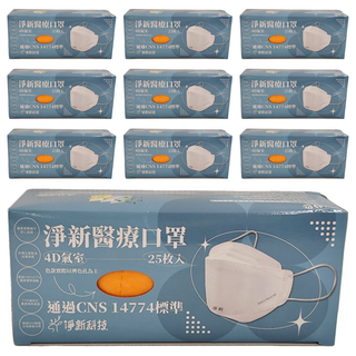 淨新科技 成人4D細耳醫療口罩, 25片, 10盒, 橘色