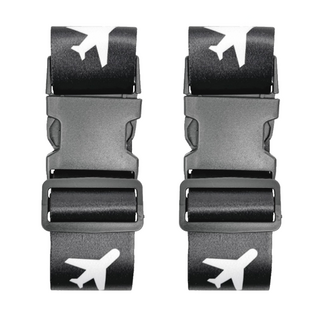 行李箱束帶 Set, 適用於20-32吋行李箱 便攜收納設計 通用彈力束帶, 180 x 5cm, 黑色飛機