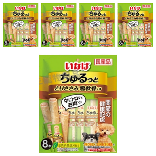 INABA 汪啾嚕肉泥捲心條 關節保健配方 8入, 雞肉 + 雞軟骨, 5袋, 112g