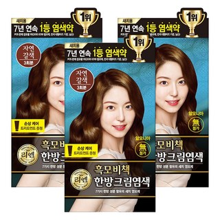 리엔 흑모비책 새치염색 크림, 자연갈색, 3개