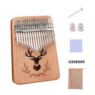 17音階原木卡林巴琴 鹿雕刻 淺棕色, 1個