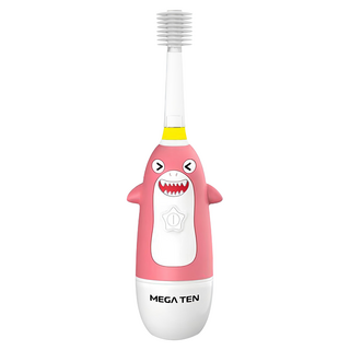 MEGA TEN 幼童電動牙刷 加長柔軟刷毛 IPX7防水, 鯊魚 粉紅色, 1支, MB-KS6008SH