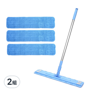 aclean 大型平板拖把組 + 超細纖維拖布墊 3入, 2組