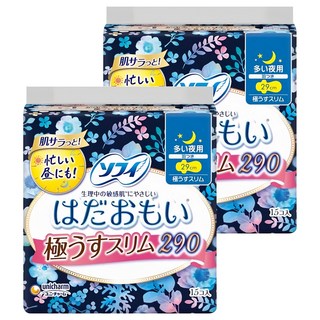 SOFY 蘇菲 日本原裝進口 敏感肌極輕薄衛生棉 夜用量多 護翼型, 29cm, 15片, 2包