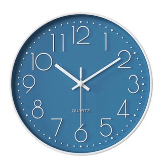 北歐風靜音時鐘 立體刻度 高透玻璃, 藍底白框 + 白色字體, 1個