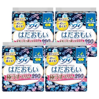 SOFY 蘇菲 日本原裝進口 敏感肌極輕薄衛生棉 夜用量多 護翼型, 29cm, 15片, 4包