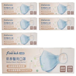 Finetech 釩泰 成人醫用立體魚型口罩 韓版KF94, 紫芋色, 20片, 6盒