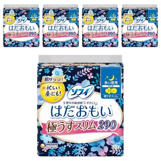 SOFY 蘇菲 日本原裝進口 敏感肌極輕薄衛生棉 夜用量多 護翼型, 29cm, 15片, 5包
