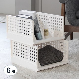 올리빙 국내 제조 크로스 접이식 슬라이딩 리빙박스, 화이트, 6개