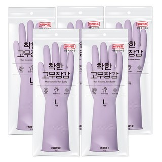 롯데이라이프 착한 고무장갑, 퍼플, 대(L), 5세트