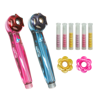 MOTELY 魔特萊 Motely 負離子加壓百變花灑省水蓮蓬頭 8ST蓮蓬頭2增壓環2香精棒6, 1組, 櫻花紅+太陽金、櫻花紅+海洋藍