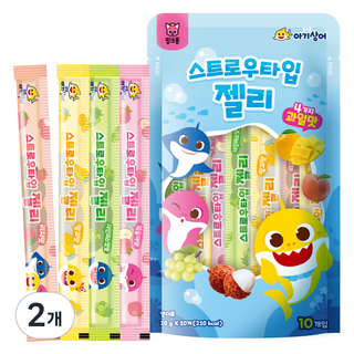 Pinkfong 鯊魚寶寶 吸管型果凍 10入 隨機出貨, 2個, 200g, 綜合口味(水蜜桃/荔枝/芒果/麝香葡萄)