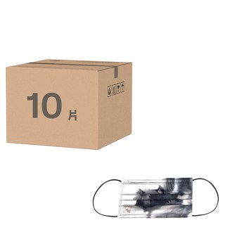 ABIS 醫用口罩 韓式立體 成人 20.5 x 8cm, 葉羽桐貓劍客布布 白色 + 黑色, 10片, 1盒