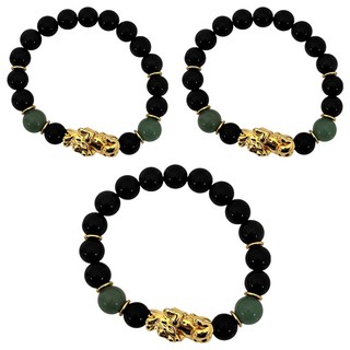 Selene 聚財擋煞黑彩曜貔貅手珠 金色 79g, 3條