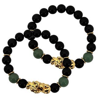 Selene 聚財擋煞黑彩曜貔貅手珠 金色 79g 招財納福 避邪擋煞 時尚百搭, 2條