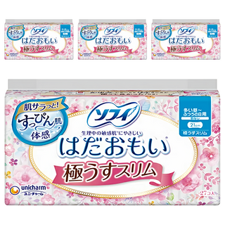 SOFY 蘇菲 日本原裝進口 敏感肌極輕薄衛生棉 日用量多 無翼型, 21cm, 27片, 4包