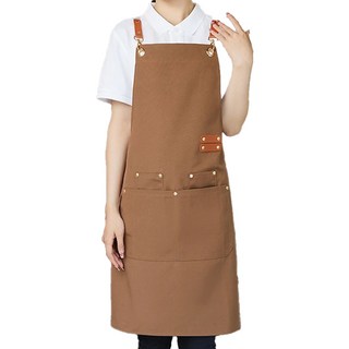 工作圍裙 防水潑水廚房圍裙 帆布皮革牛仔圍裙 灰色/深藍/卡其 黑色, 淺咖色, 2件