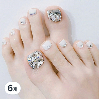 바르나 패디큐어 인조발톱 패디팁, P-085 풀파츠 화이트 웨딩, 6개