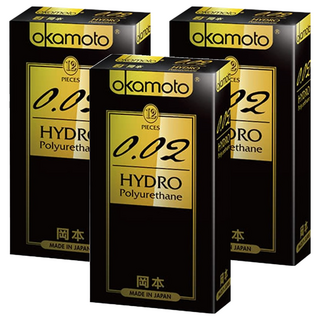 okamoto 岡本 0.02 HYDRO POLYURETHANE 水感勁薄衛生套, 12入, 3盒