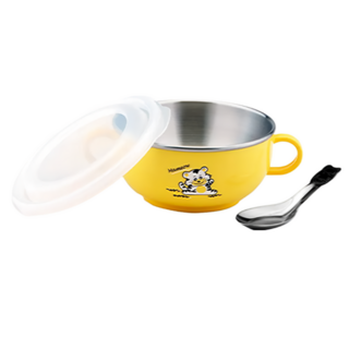 ZEBRA THAILAND 斑馬牌 11cm不鏽鋼蓋兒童碗, 不鏽鋼蓋1個 + 碗1個 + 湯匙1支, 黃色, 1組