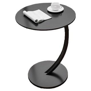 德利生活 簡易圓形茶几 黑色/黑架, 北歐風客廳小邊桌, 輕巧易組裝, 1入