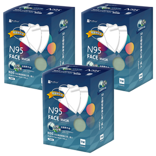 BLUE EAGLE 藍鷹牌 成人N95立體型醫用口罩 鼻樑壓條款, 酪梨綠, 50片, 3盒