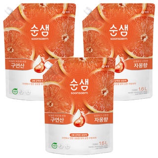 순샘 구연산 자몽 주방세제 리필, 1.6L, 3개