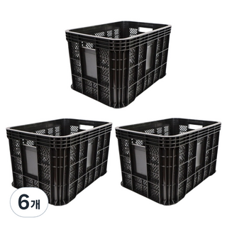 세화파렛텍 플라스틱 사각 농산물 과일 운반상자 이사박스, 검정, 6개