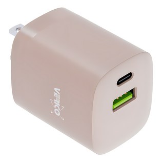 VERICO 30W 氮化鎵 迷你雙孔充電器, 支援PD/蘋果/安卓設備通用快速閃充, 奶茶色, 1盒