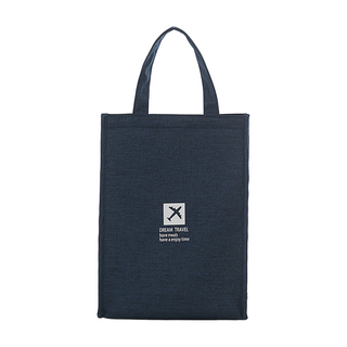 E.City 大容量簡約風牛津保溫保冷野餐便當包 防潑水, 深藍色, 1個